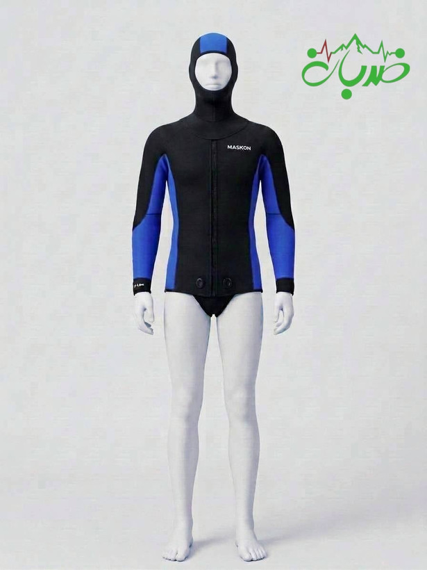 (وتسوت) لباس دره نوردی و غواصی ۵ میل MASKON مردانه تمام تنه دو تیکه آبی کاربنی و مشکی مدل Canyon Pro Guide