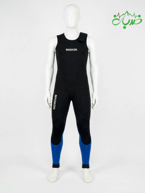 (وتسوت) لباس دره نوردی و غواصی ۵ میل MASKON زنانه تمام تنه دو تیکه آبی کاربنی و مشکی مدل Canyon Pro Guide